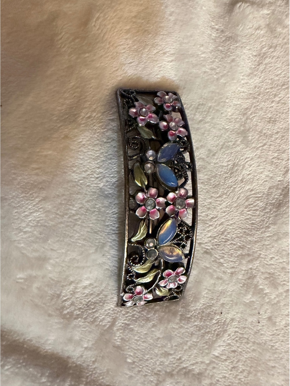 Hair Barrette Flower Butterflies Metal Scroll Enamel Jewel Prom Wedding vintage